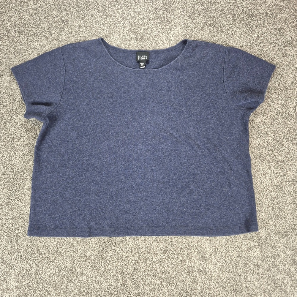 Eileen Fisher Crew Neck Boxy Top Womens Medium Navy Blue Cotton Minimalist